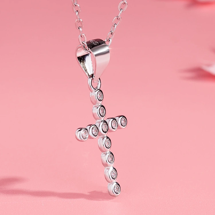 Hainon S925 sterling silver ladies pendant new micro diamond cross white gold necklace pendant women wholesale 1