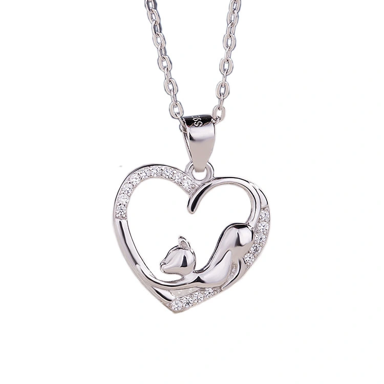 Hainon wholesale cute Creative S925 Sterling Silver Pendant Cat Pendant Necklace For Girlfriend Love Pendant 1