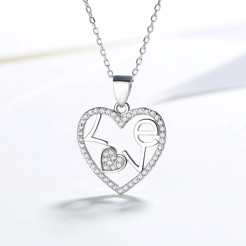 Hainon Hot sale 2021 new heart shaped hollow diamond s925 silver love pendant jewelry for women girl 1