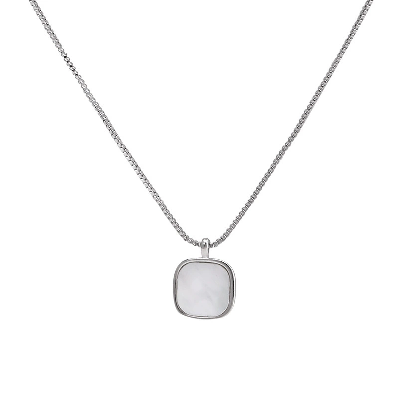 Hainon S925 sterling silver shell square pendant necklace female niche temperament gentle clavicle chain 1