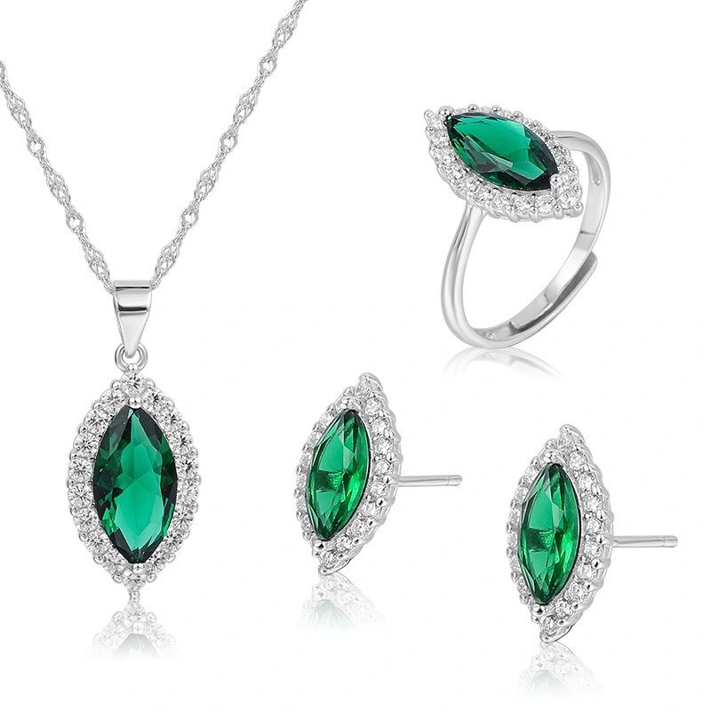 Hainon Sterling Silver jewelry set Emerald Mariquesa zircon Ring pendant Necklace Earrings Set for Women gift 2022 1