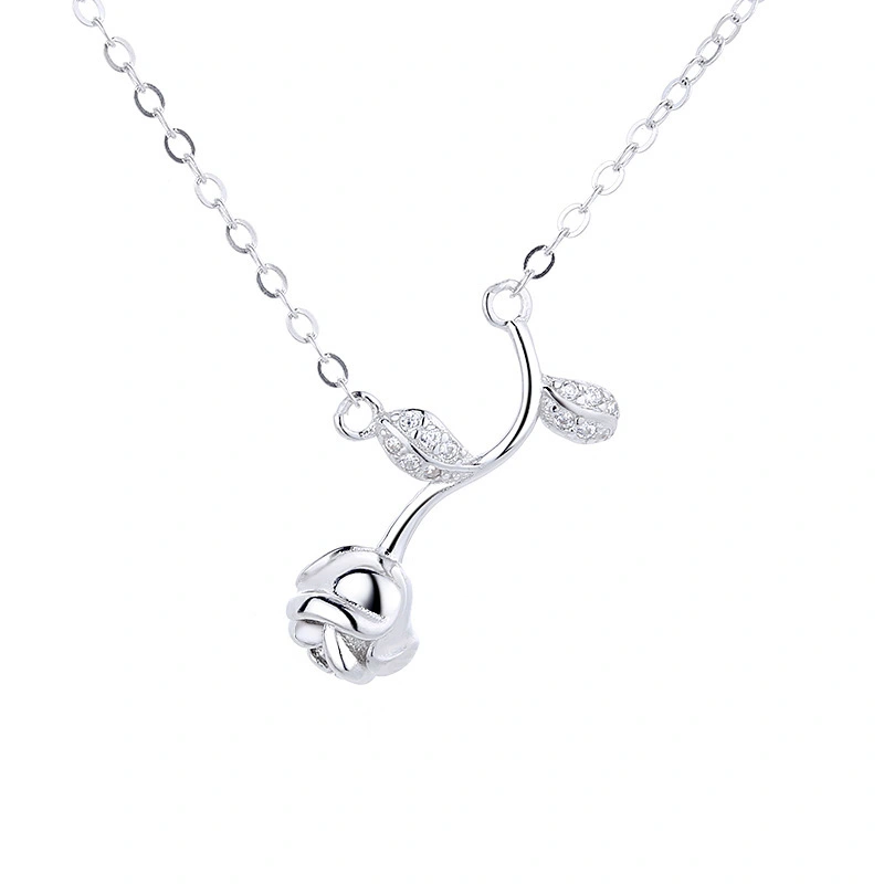 Hainon wholesale dainty sterling silver zircon necklace flower pendant necklaces jewelry for women girl 1