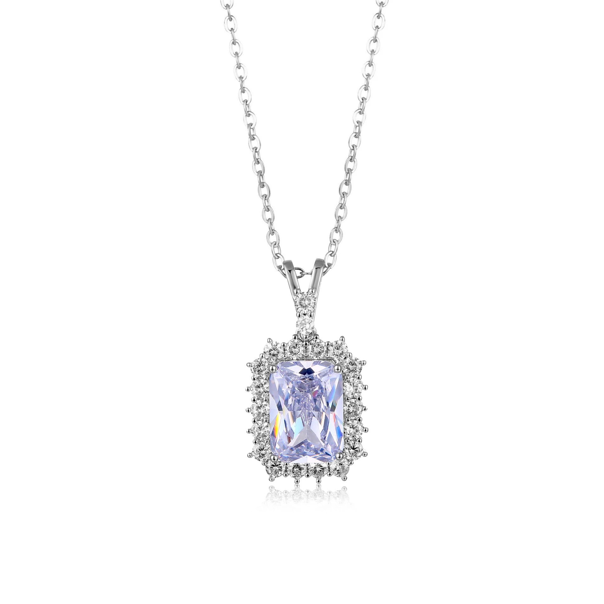 Hainon jewelry 925 silver plated pendant necklace Large Square crystal jewelry for women Custom Necklaces wholesale 1
