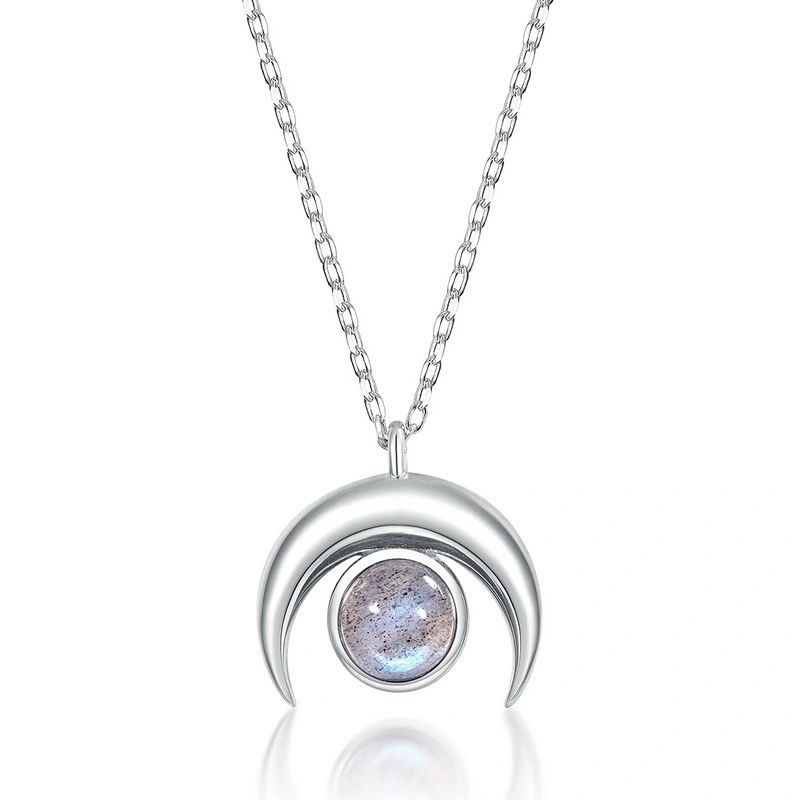 Hainon Fashion Silver Plated Necklace Moon Crystal Opal Chunky Link Chain Custom Pendant Necklace Gift for Women 1