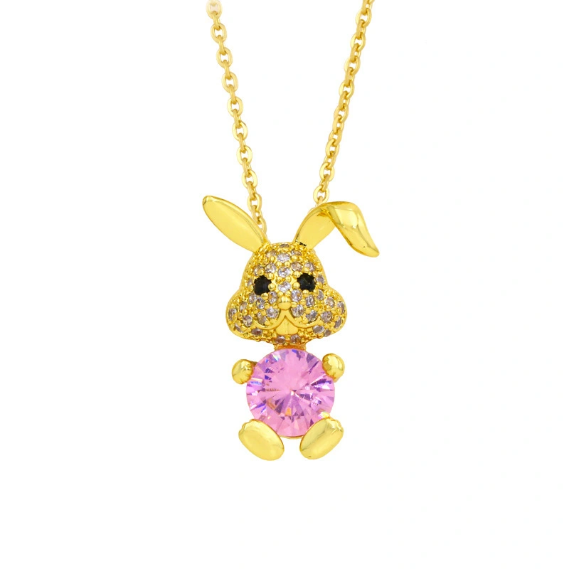 Hainon Personalised Colourful Zirconia Flower Necklace Tag Necklace Cute Bunny Necklace 1
