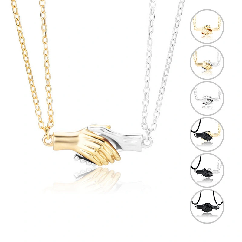2pcs Couple Magnet Handshake Necklaces Pendants for Women Men Romantic Jewelry Wedding Necklace BFF Gift 1