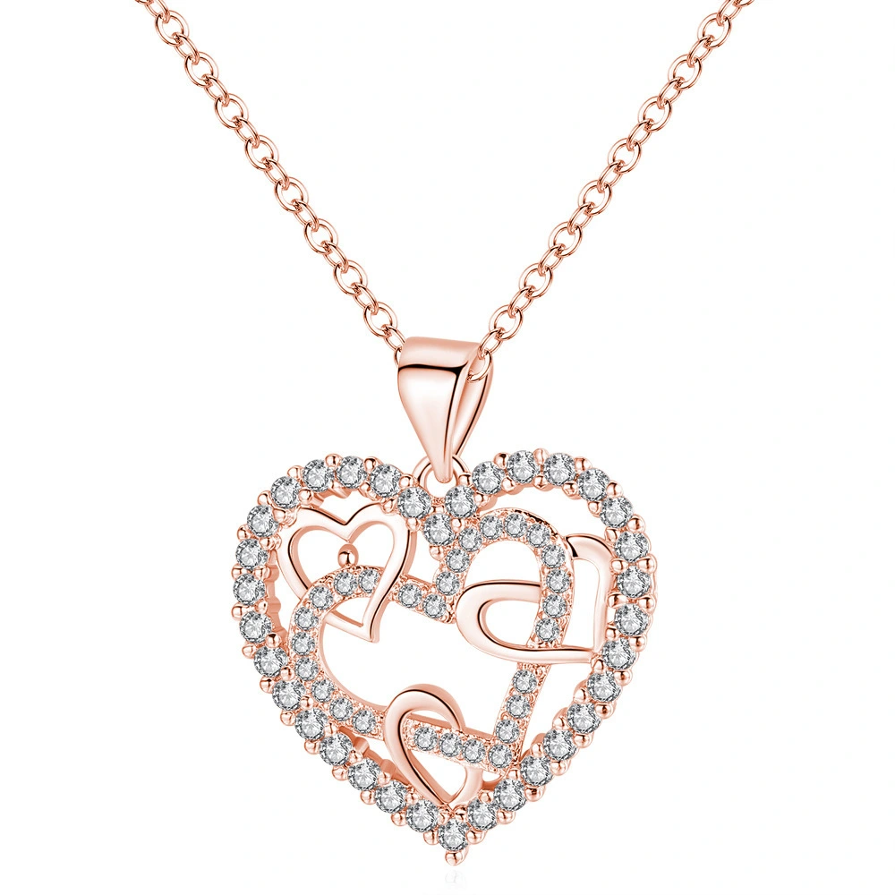 Hainon jewelry necklace creative Classic Heart Shaped Shiny Zircon Sweet Pendant Necklace women Spot wholesale 1
