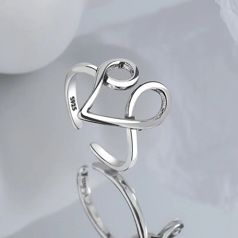 Hainon European and American hollow Ring female s925 silver heart ring fashion all match ring wholesale 1