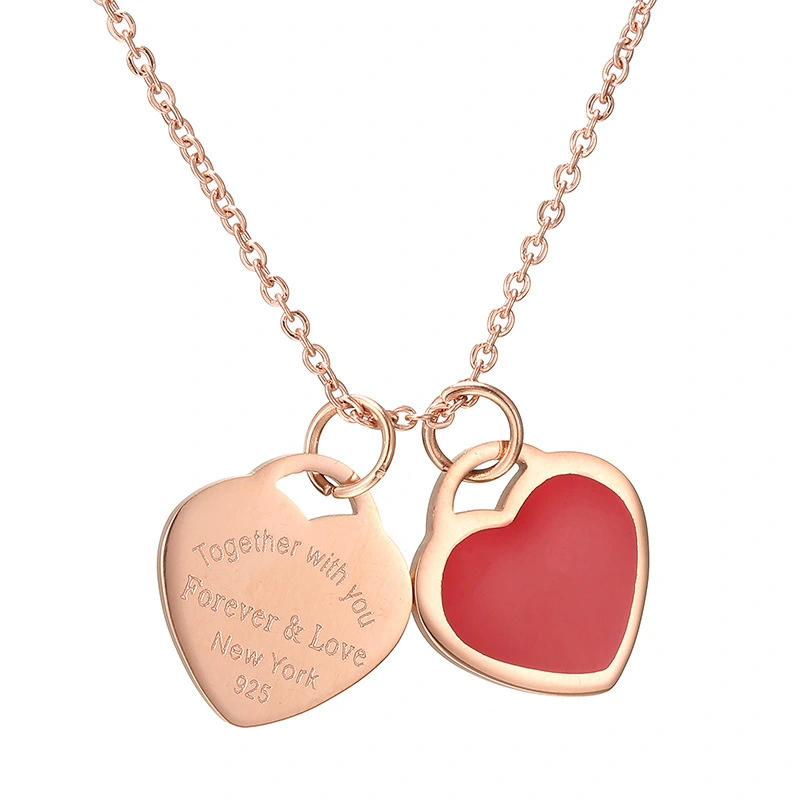 Hainon rose Gold Plated Stainless Steel Necklace Pendant Necklace red heart pendant letter Necklace Women Gift wholesale 1