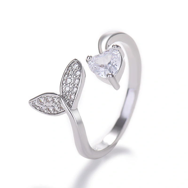 Hainon Wholesale New Fashion Style Zircon Love Heart Ring Jewelry Trendy Design Index Finger Ring Rose Gold Brass Micro Insert 1