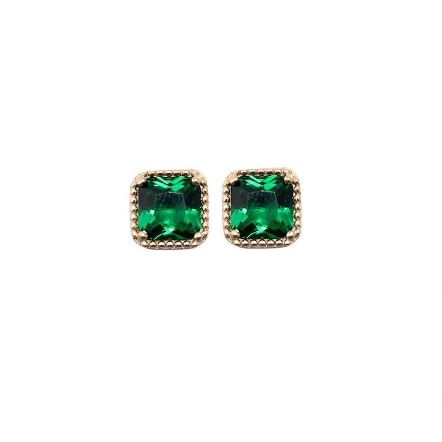 Hainon S925 sterling silver gold plated earrings geometric square emerald green gemstone earrings girlfriend gift 1