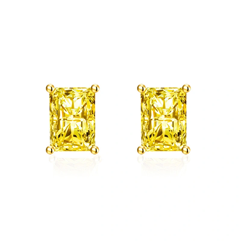 Hainon Wholesale S925 Silver Needle Stud Earrings Pop Earrings Yellow Diamond Small Rectangle Stud Earrings 1