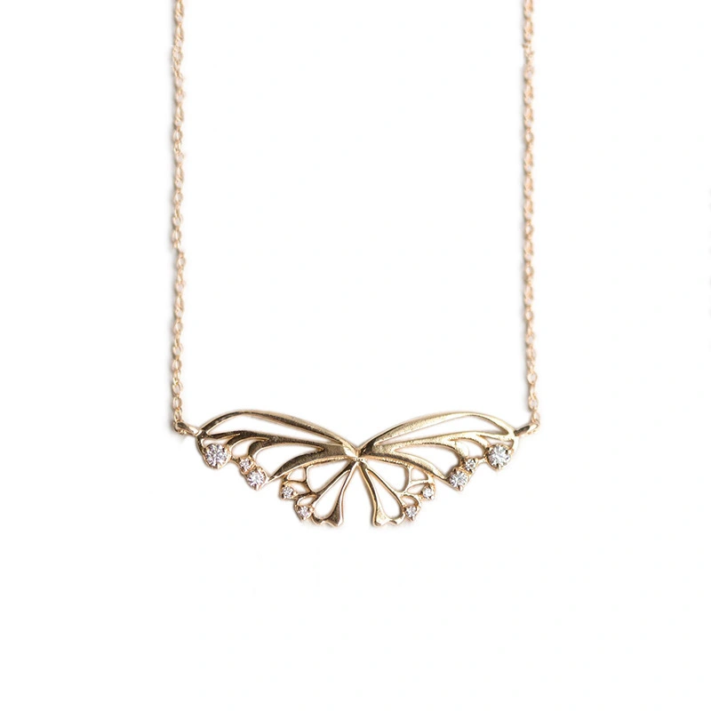 Hainon S925 sterling silver temperament niche design inlaid zircon elegant butterfly wings necklace women 1