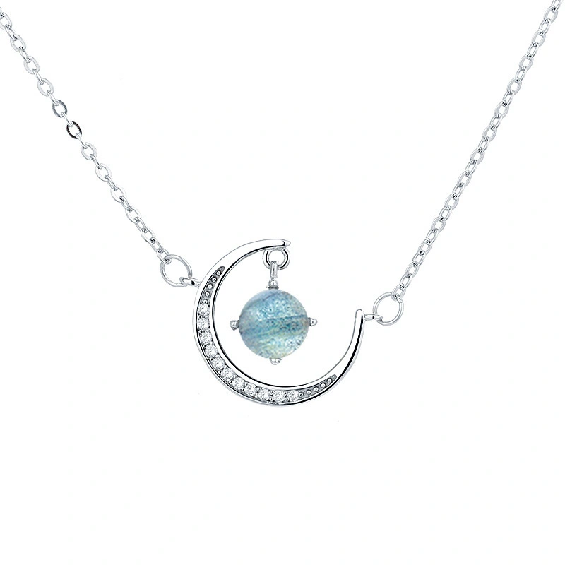 Hainon Vintage 925 Sterling Silver Moon Pendant with 16 Inch Chain Necklace for Women Unisex Jewelry Gifts 1