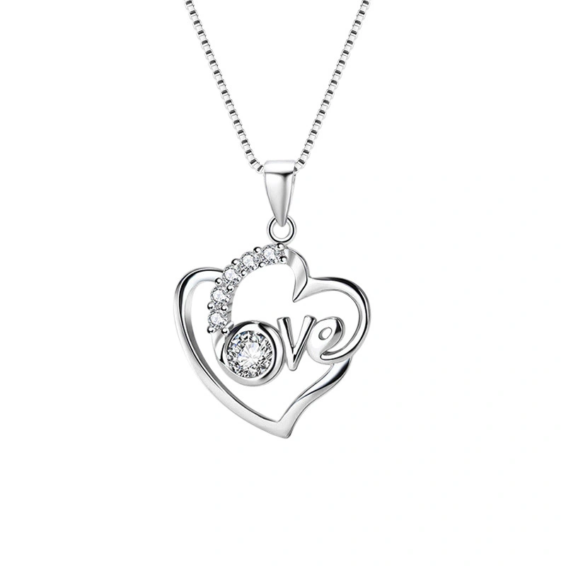 Hainon 925 sterling silver necklace heart love white gold plating romantic Valentine's Day gifts jewelry necklace 1