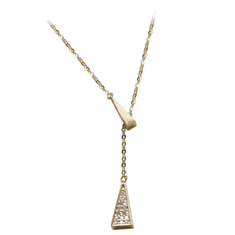 Hainon S925 new sterling silver necklace triangle Y pendant niche adjustable clavicle chain wholesale 1