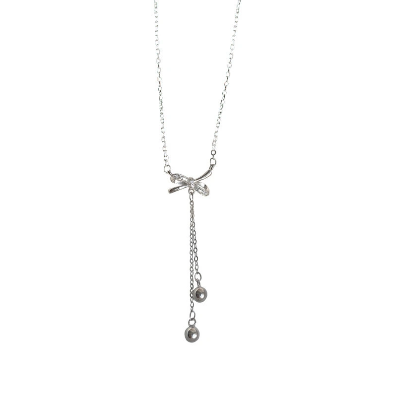 Hainon s925 sterling silver bowknot tassel necklace female female niche design temperament clavicle chain 1