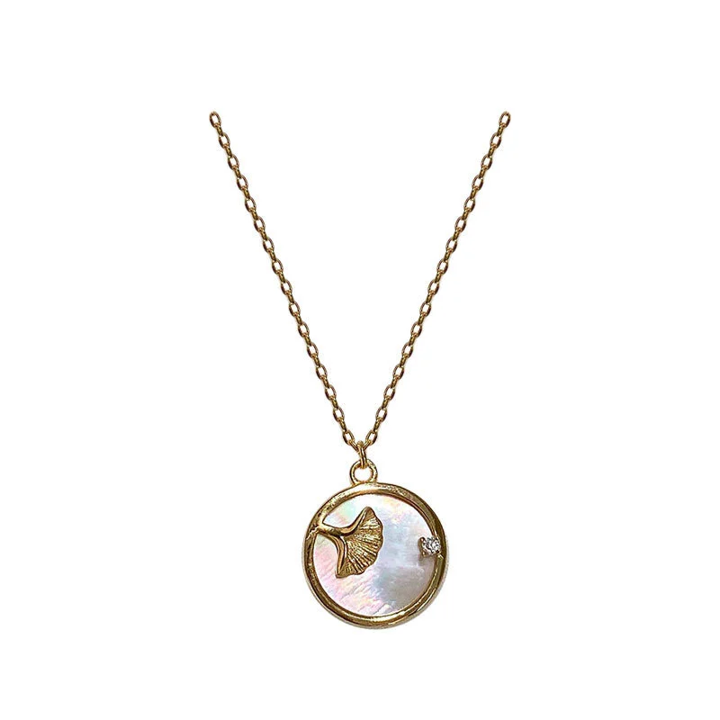 Hainon Double sided 925 sterling silver ginkgo medallion necklace niche light luxury clavicle chain wholesale 1