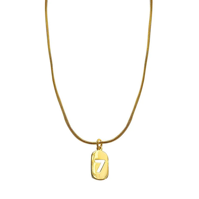 Hainon 925 sterling silver lucky number 7 necklace clavicle chain female temperament square brand pendant necklace 1