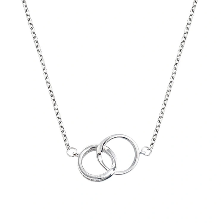 Hainon wholesale 925 sterling silver female necklace silver simple hollow double circle clavicle chain temperament 1