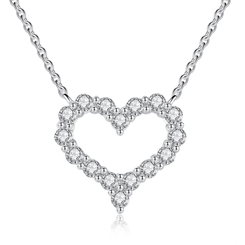 Hainon 925 sterling silver necklace heart-shaped white gold plating romantic holiday gifts necklace 1