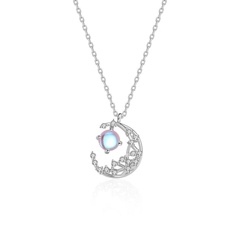 Hainon 925 sterling silver necklace jewelry Moonstone white gold plating moon romantic holiday gifts necklace 1
