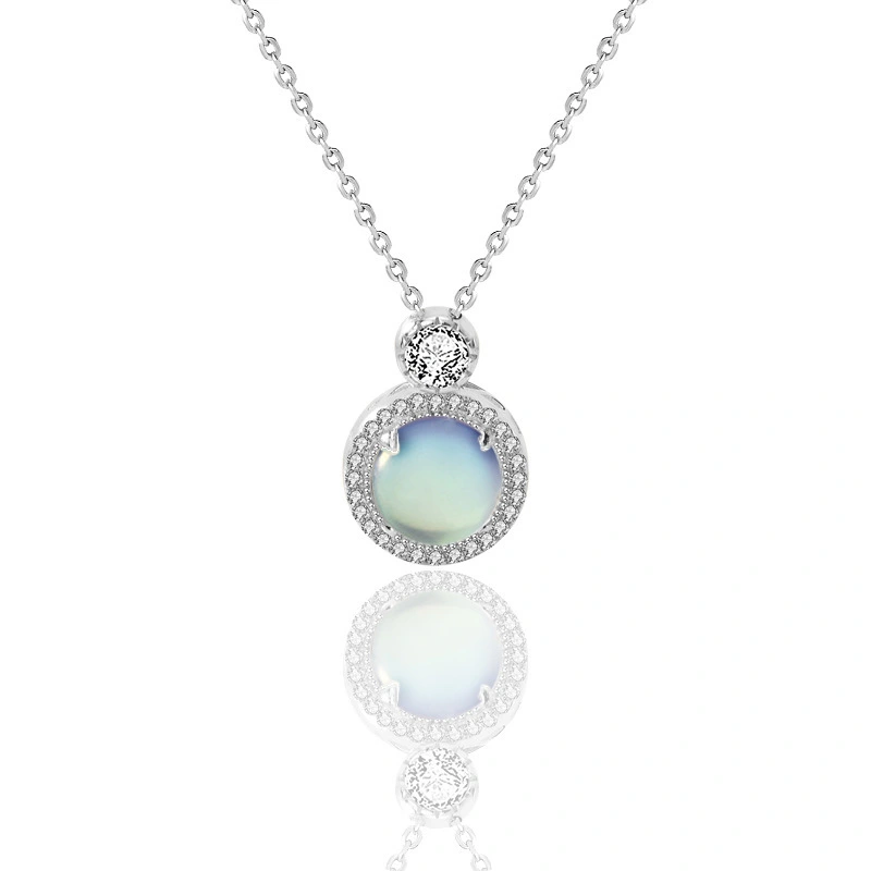 Hainon 925 sterling silver necklace Moonstone white gold plating romantic holiday gifts jewelry necklace 1