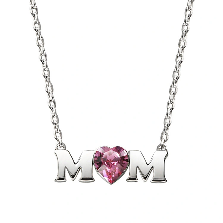 Hainon Mother's Day MOM Necklace Pink Heart Shaped Zircon Letter Necklace Mother Clavicle Chain Gift jewelry necklace 1