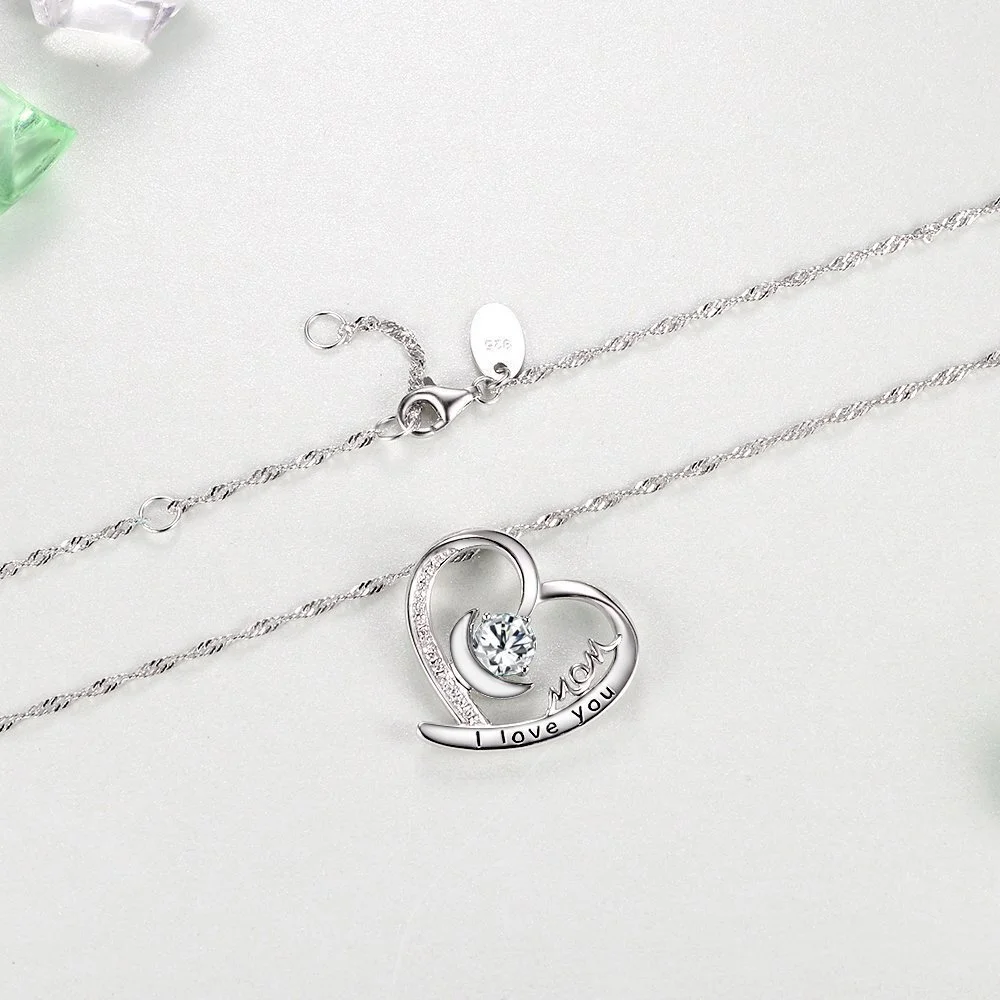 Hainon S925 Sterling Silver Pendant Necklace Love Heart Necklace For Mom Silver Heart Necklace Wholesale Factory 1