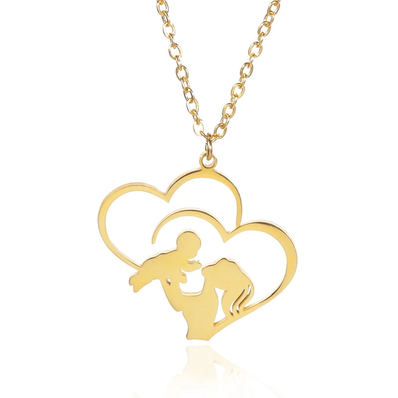 Hainon High quality Mom and child stainless steel pendant necklace heart jewelry 2022 1