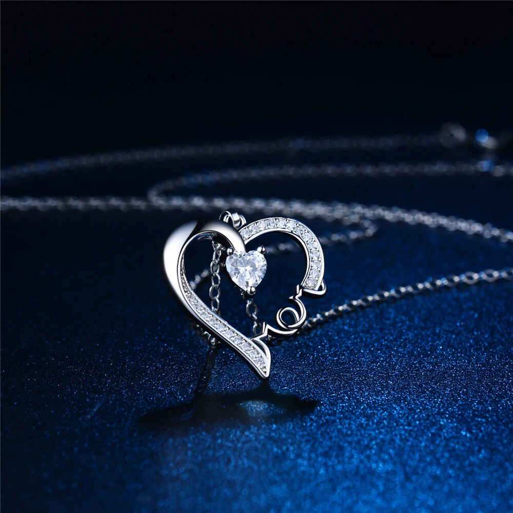 Hainon custom necklace I Love You Mom letter Heart Silver plated Pendant Necklace For Mother's Day Gift 1