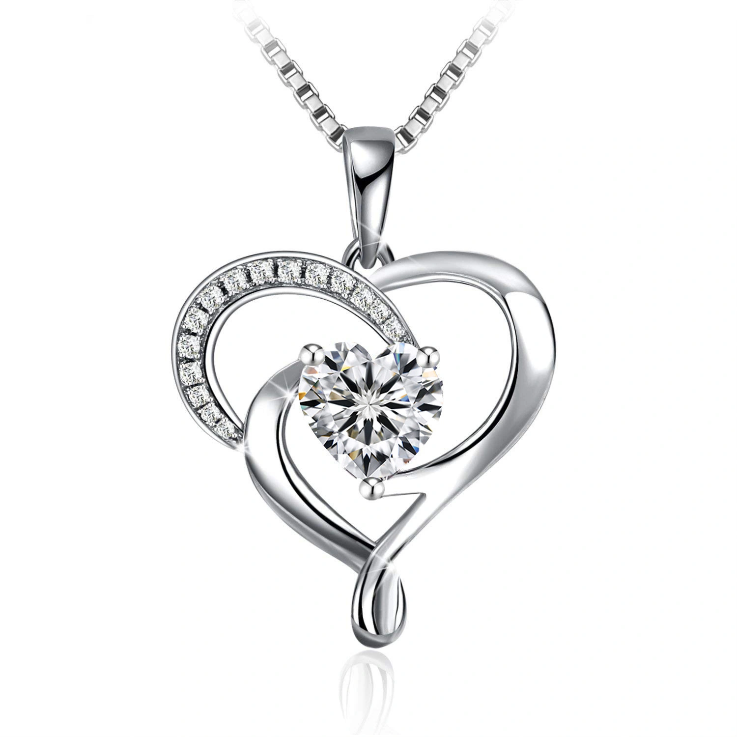 Hainon Fashion White Zircon Necklace Love Heart Shape Pendant Necklace Gift for Women Mother's Day Necklace Jewelry 1