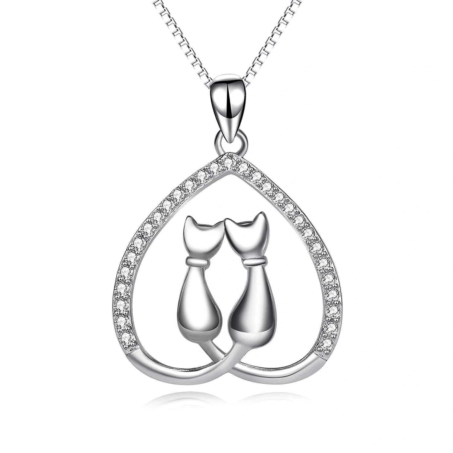 Hainon gift for mom silver necklace Love Mom Heart cat cz Necklaces Mother's Day gift 1