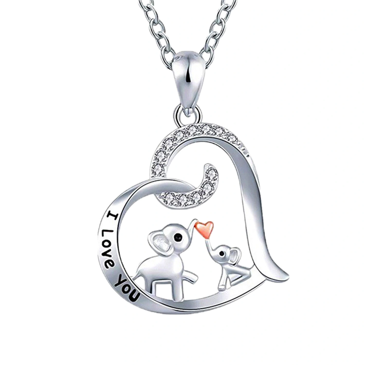 Hainon Mom Zircon Silver Pendant necklace for Women Heart Elephant Mother's Day Gifts Necklace Custom 1