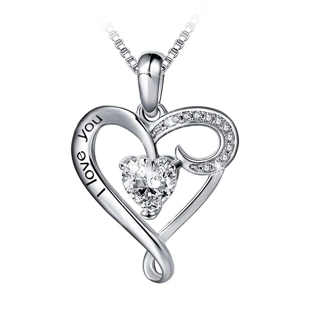 Hainon I Love You Heart Pendant Necklace Jewelry For Women White Zircon Letter Mom Necklace Mother's Day Gift Wholesale 1