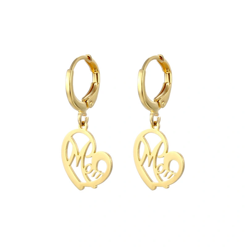 Hainon cute wholesale 2021 fashion Gold Plated stainless steel mom Earrings heart drop Earrings for mother 1