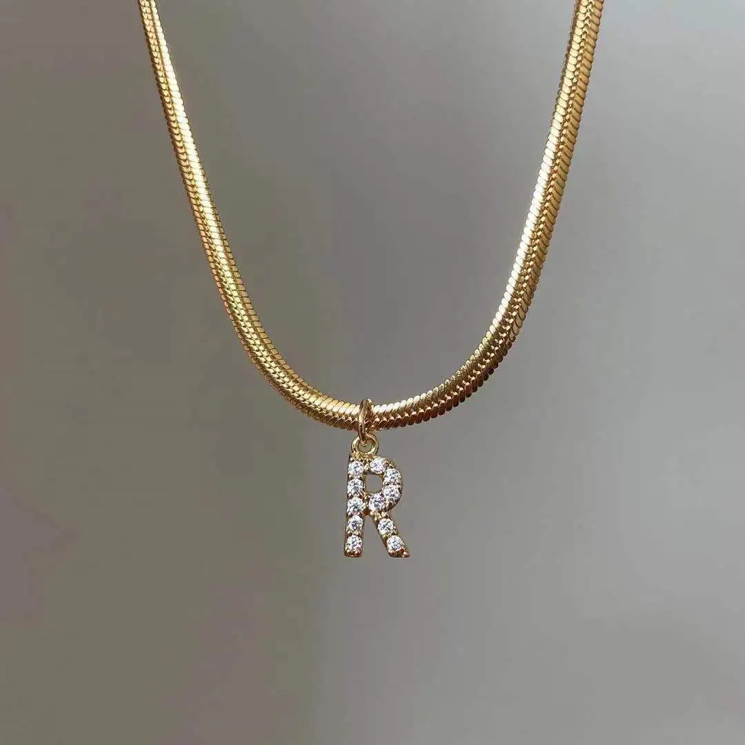 Hainon Yellow Gold Plated Zircon Initial Necklace Letter Necklaces for Women Personalized Jewelry gift card 1