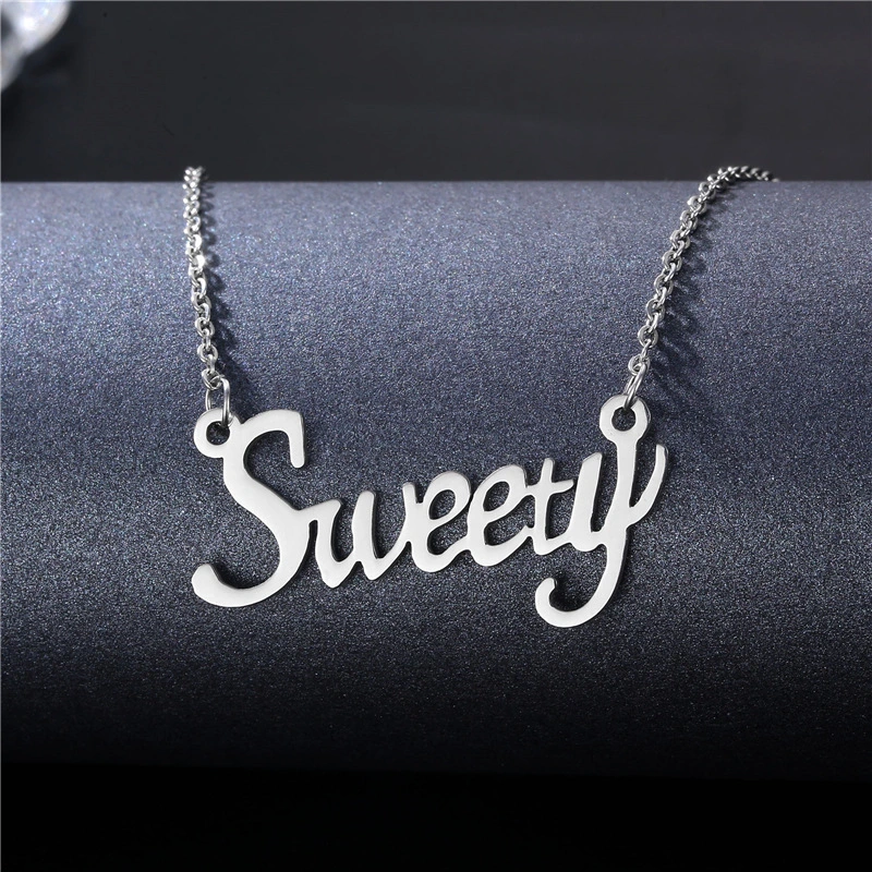 Hainon girls fashion stainless steel sweety necklace temperament letter pendant jewelry Hypoallergenic 1