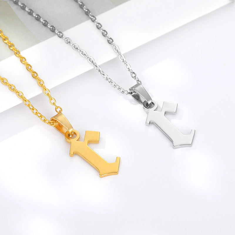 Hainon wholesale Trendy 26 lowercase letters gold steel color stainless steel pendant necklace for women 1