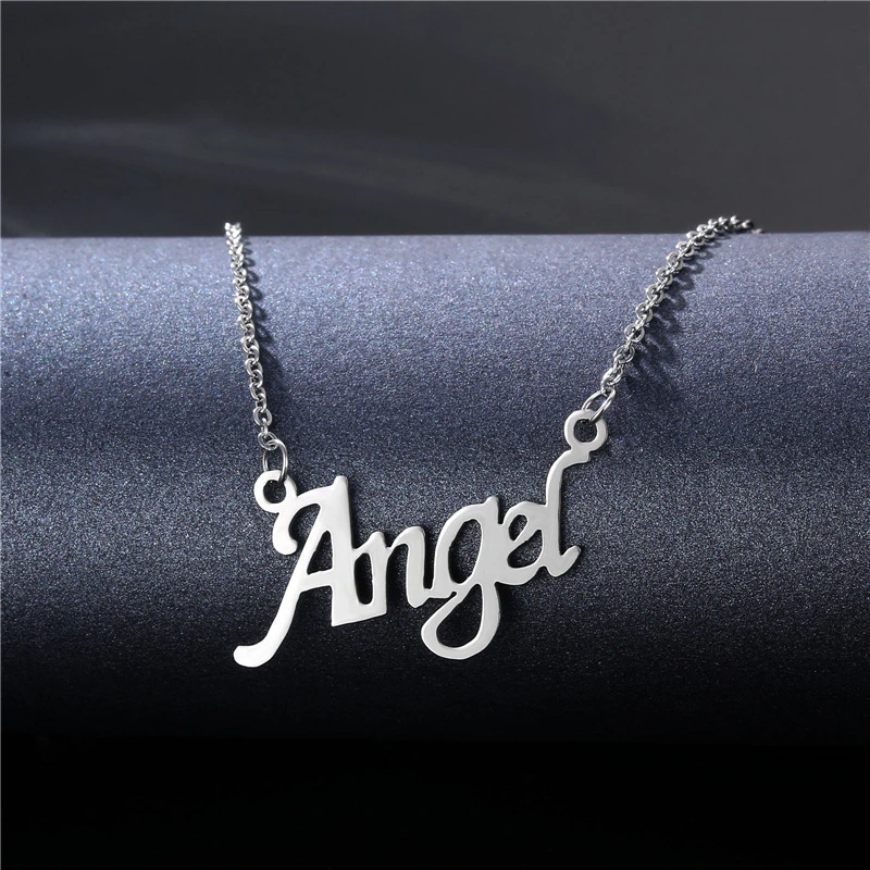 Hainon cute trendy Stainless steel English alphabet angel necklace letter pendant jewelry personality 1