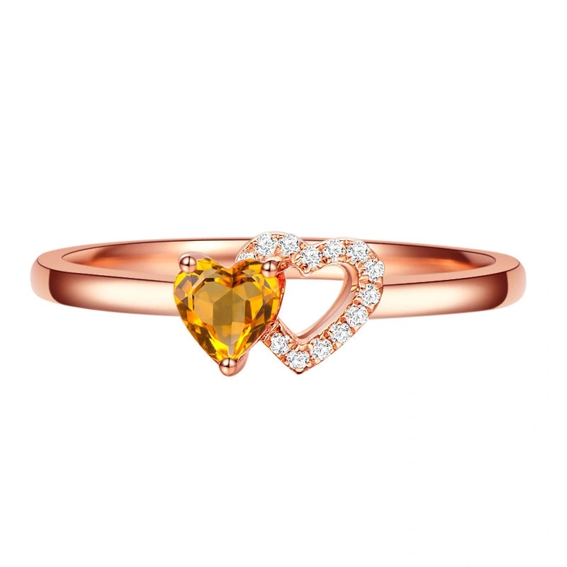 Hainon colorful gemstone jewelry synthetic citrine plated rose gold heart ring European girl ring wholesale 1