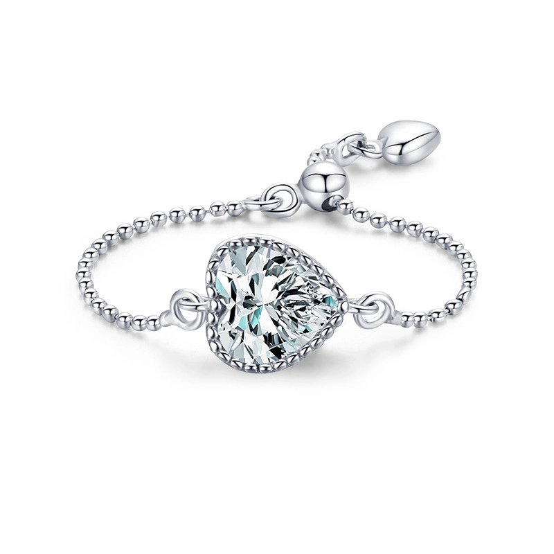Hainon s925 sterling silver diamond chain ring female romantic niche design adjustable heart chain ring silver jewelry 1