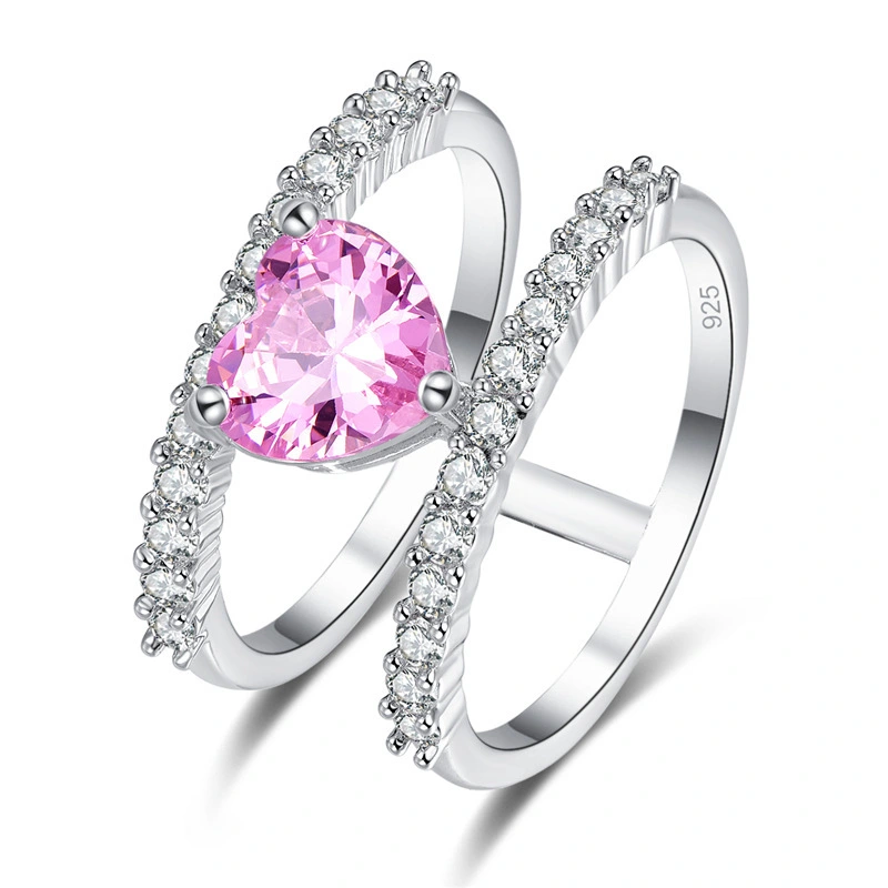 Hainon Creative double ring love full diamond wedding ring hot style jewelry hot sale zircon ring jewelry 1
