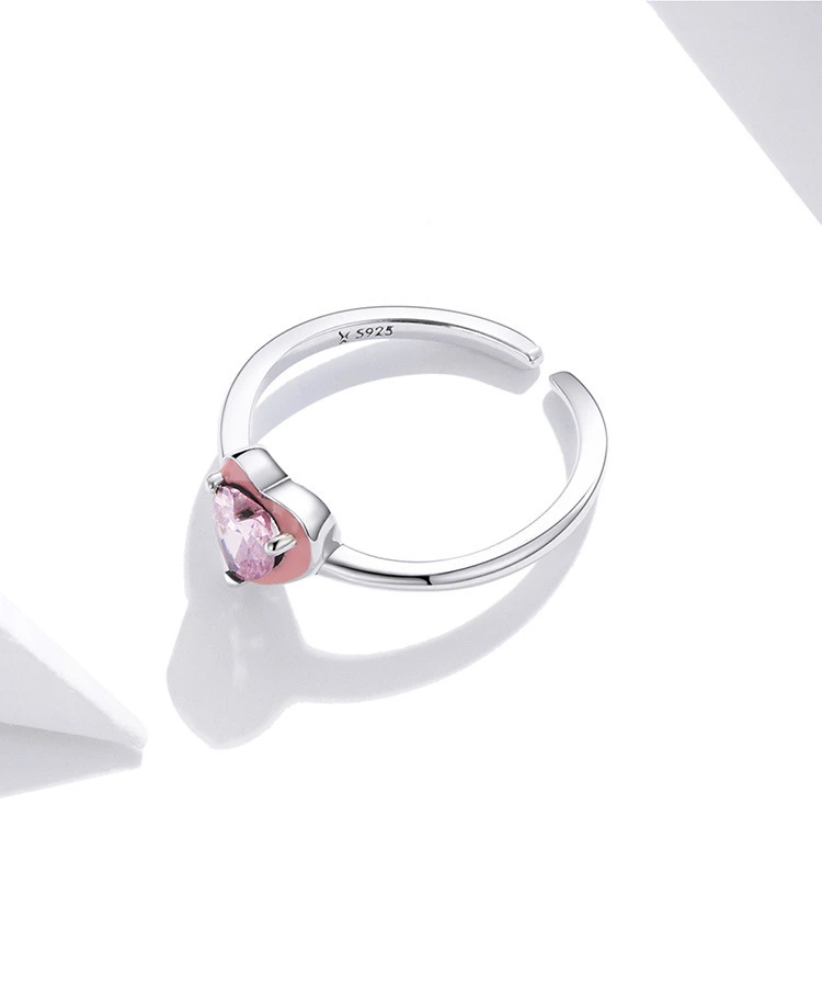 Hainon Original sterling silver ring S925 love pink zircon simple open ring jewelry for women wholesale 1
