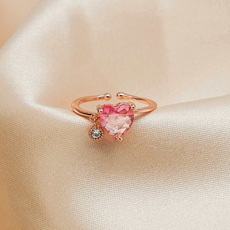 Hainon Fashion Romantic Pink Love Heart Rings Jewelry for Women Rose Gold Plated Open Size Wedding Party Rings Wholesale 1