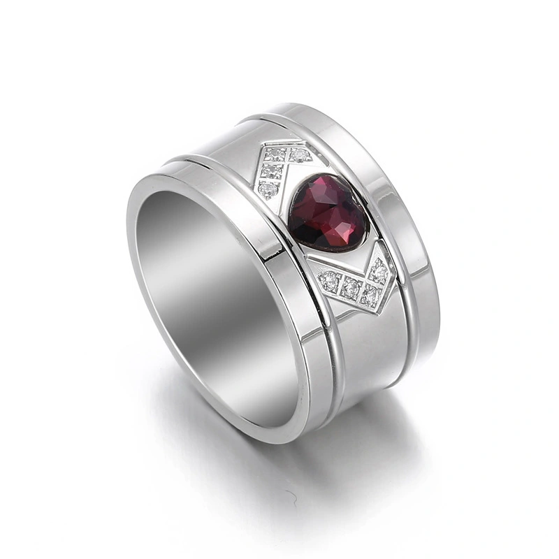 Hainon New Fashion Red Green Zircon Jewelry Rings For Men Love Heart Ring Trendy Design Silver Plated Rings Wholesale 1