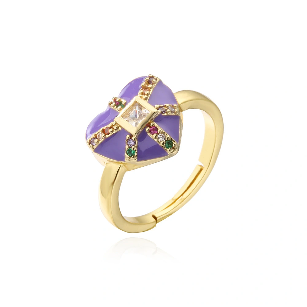 Hainon New Fashion Pink Purple Black Heart Jewelry Zircon Ring Female Gold Plated Open Size Finger Ring for Wedding 1
