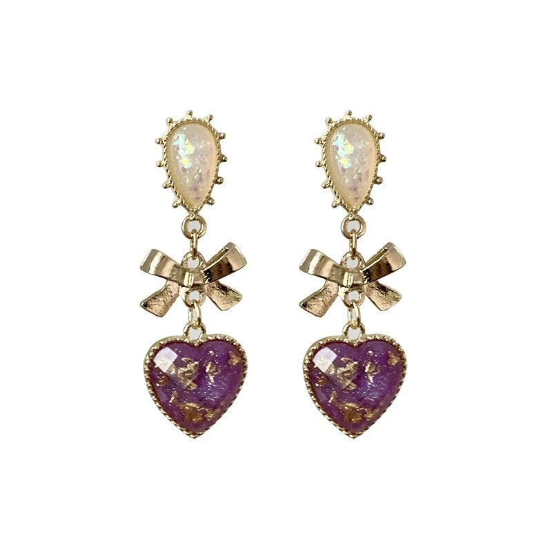 Hainon New fashion S925 Silver Needle Girl Dream Resin Love Earrings Water Drop Bow Earrings jewelry 1