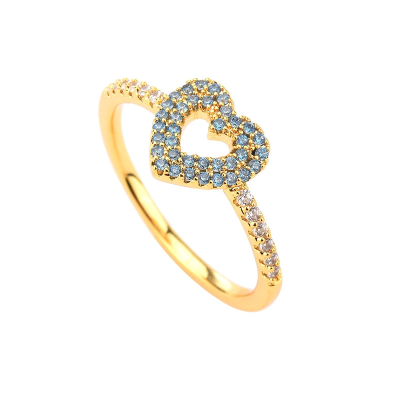 Hainon Fashion New Simple Design Blue Zircon Rings Jewelry for Women Gold Plated Wedding Engagement Rings Wholesale 1