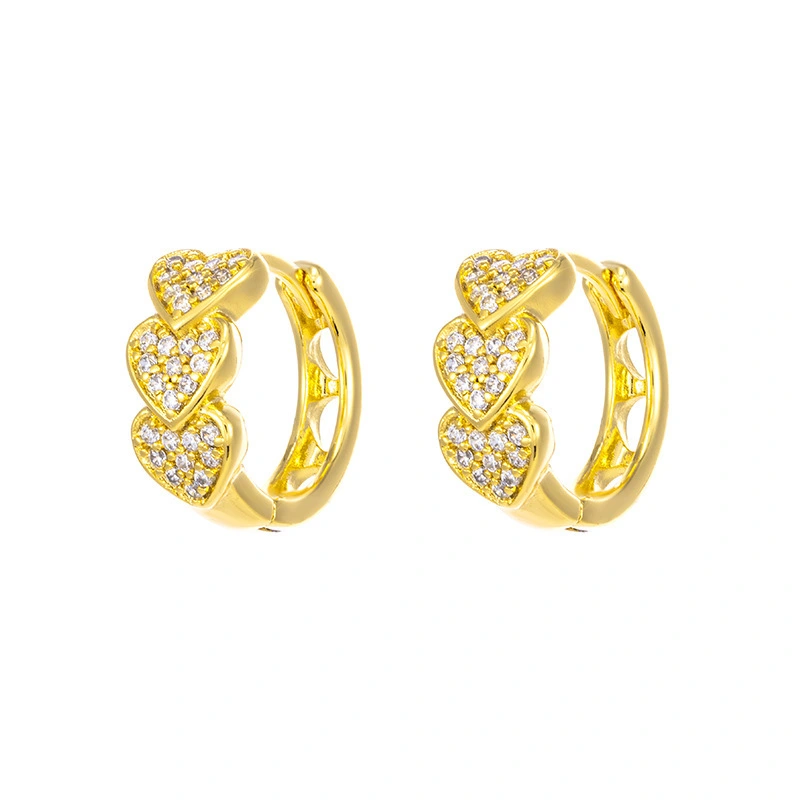 Hainon Inlaid zircon brass gold plated earrings new retro temperament heart earrings women wholesale 1